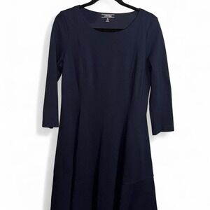 Lands' End Knit Fit and Flare Dress 3/4 Sleeve Navy Blue Size‎ M